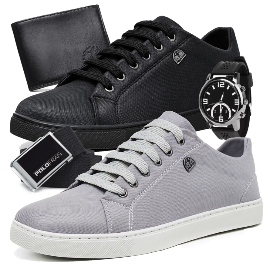 Kit 2 Sapatênis Básico Casual Moretti + Carteira Cinto e Relógio London